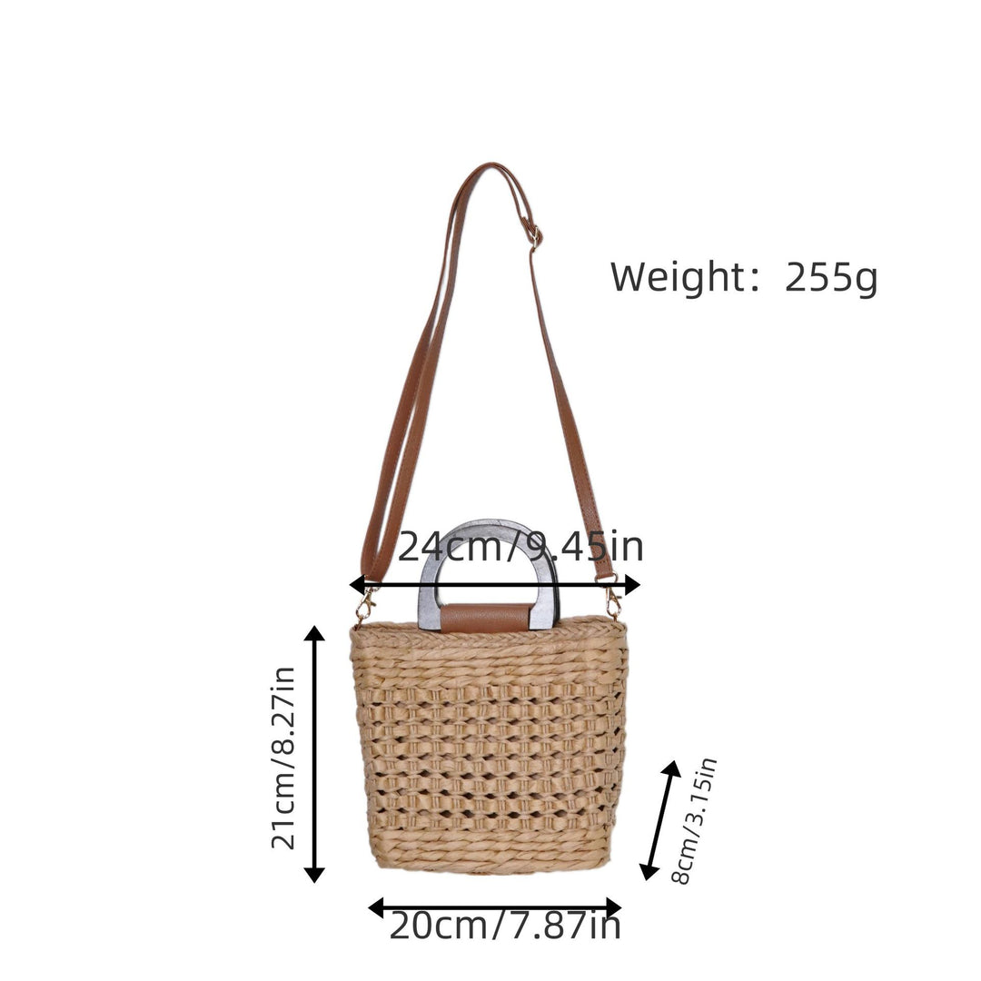Woven natural material handbag with comfortable shoulder carrying device Bowlift