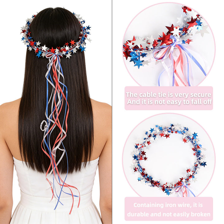 Unisex nan hanging star wreath with long satin ribbons and light wire core Bowlift