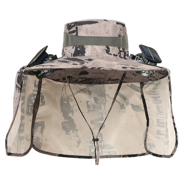 Sun hat with neck protection and integrated solar-powered dual fans Bowlift