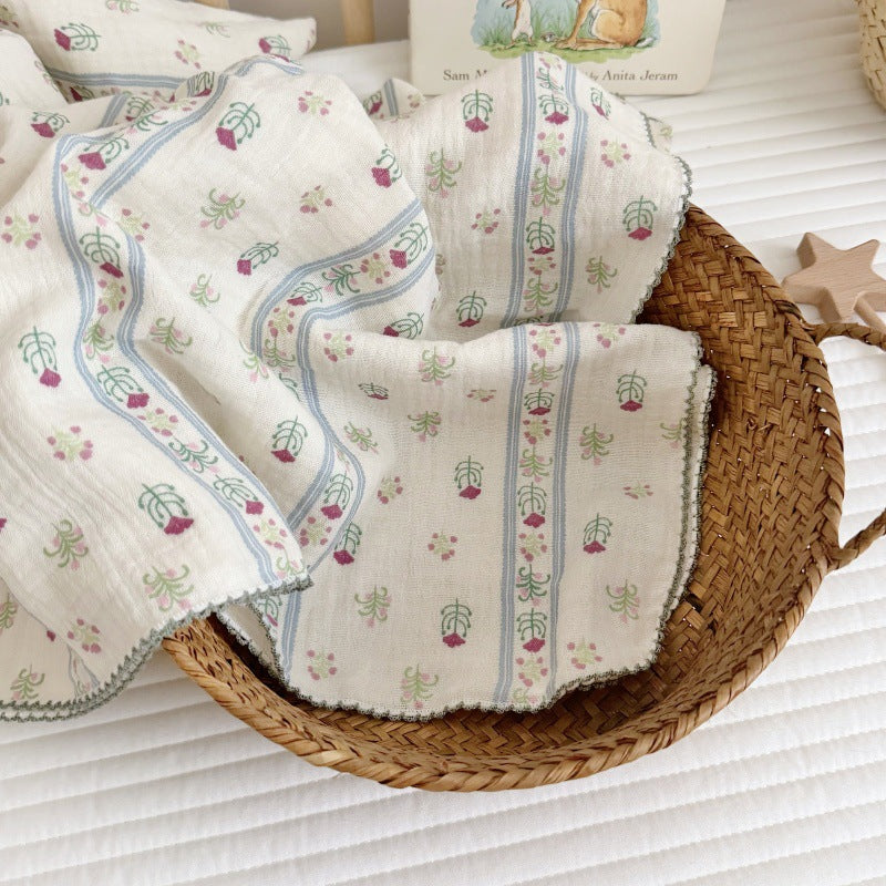 Women's Cozy Cotton Blanket with Floral Design Bowlift