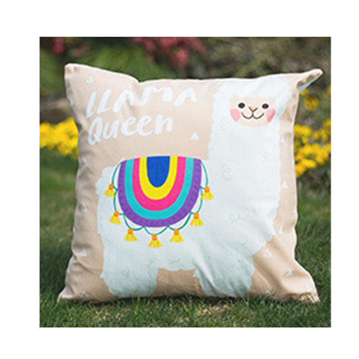 Whimsical Alpaca and Cactus Decorative Pillow