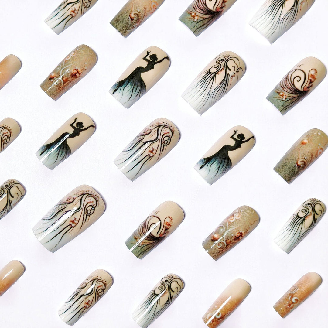 Artificial nails with elegant silhouette and floral accents Bowlift