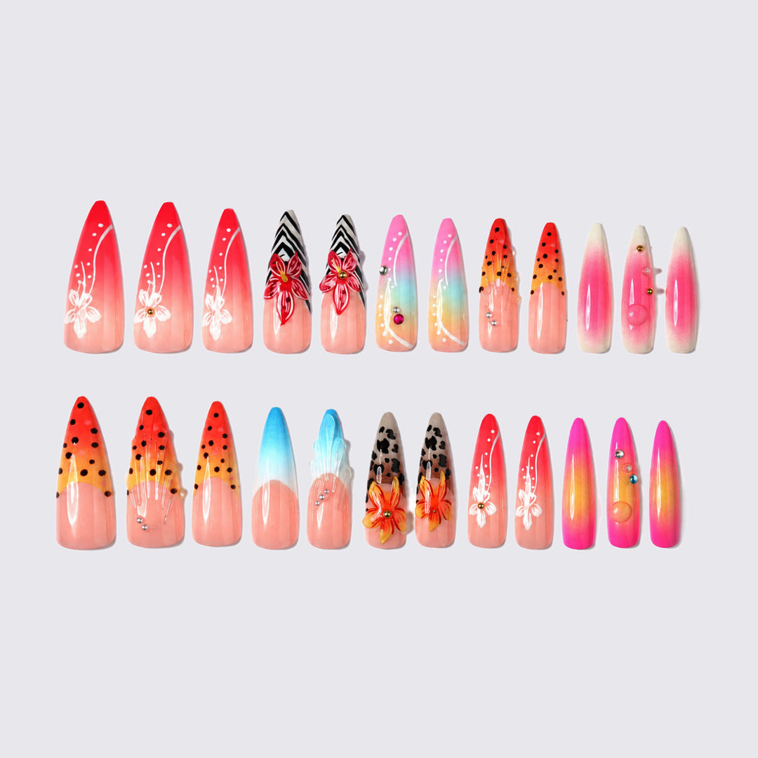 Artificial nails with floral and glamorous design Bowlift