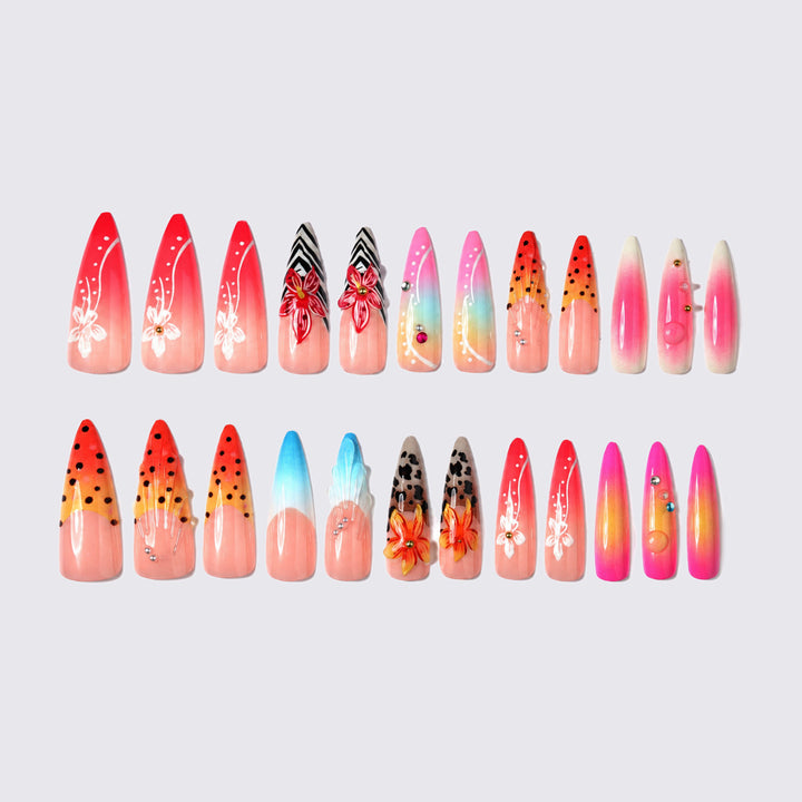 Artificial nails with floral and glamorous design Bowlift