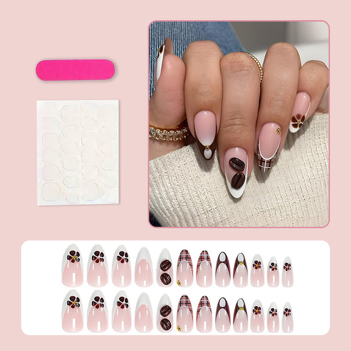Art nail set with elegant coffee and flower motif Bowlift