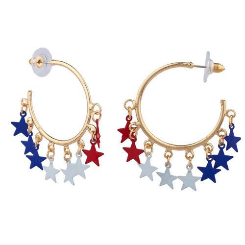Women's nano hoop earrings with movable star charms and fine chains Bowlift