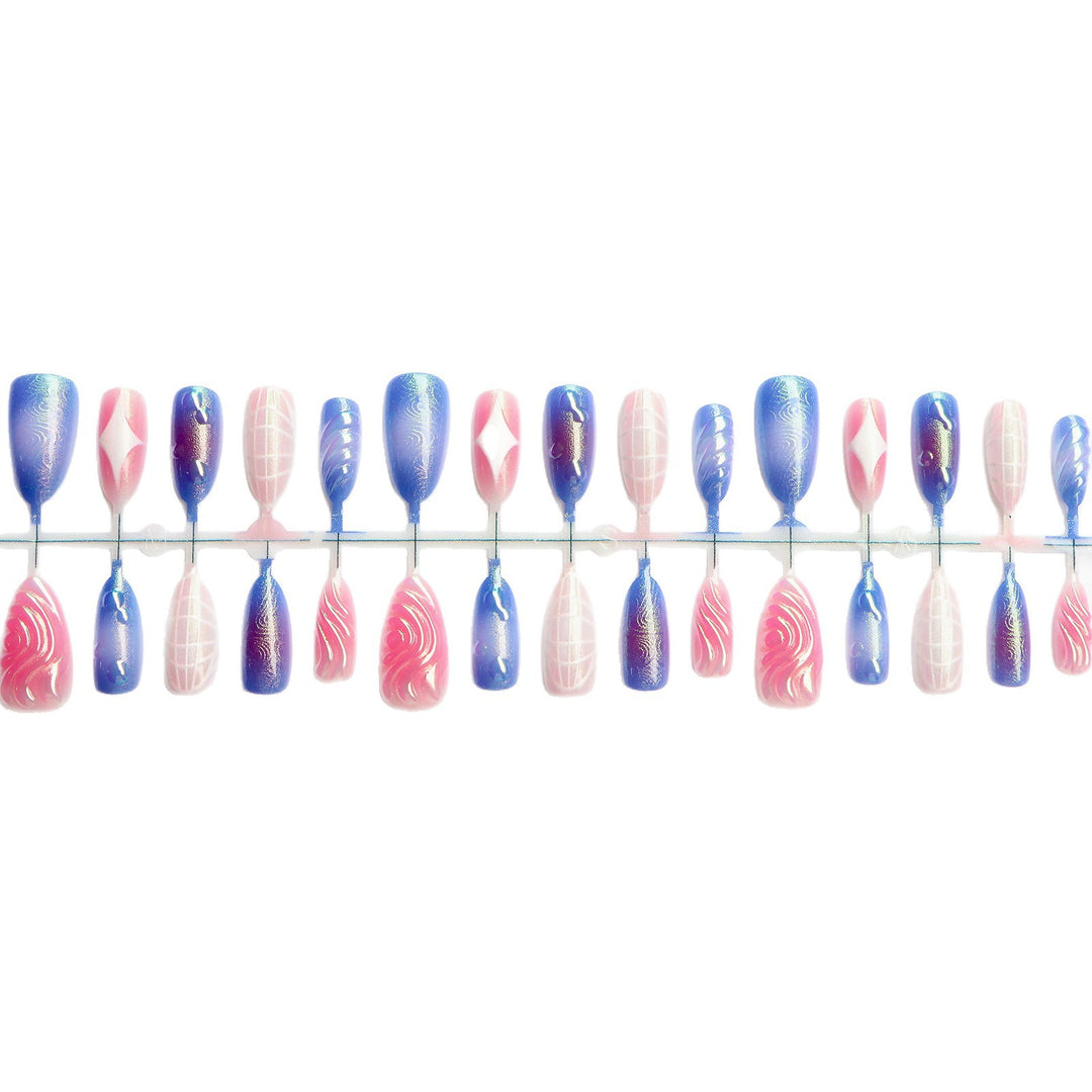 Decorative Press-On Nail Art Set with Iridescent and Abstract Designs Bowlift