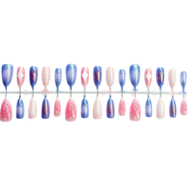 Decorative Press-On Nail Art Set with Iridescent and Abstract Designs Bowlift