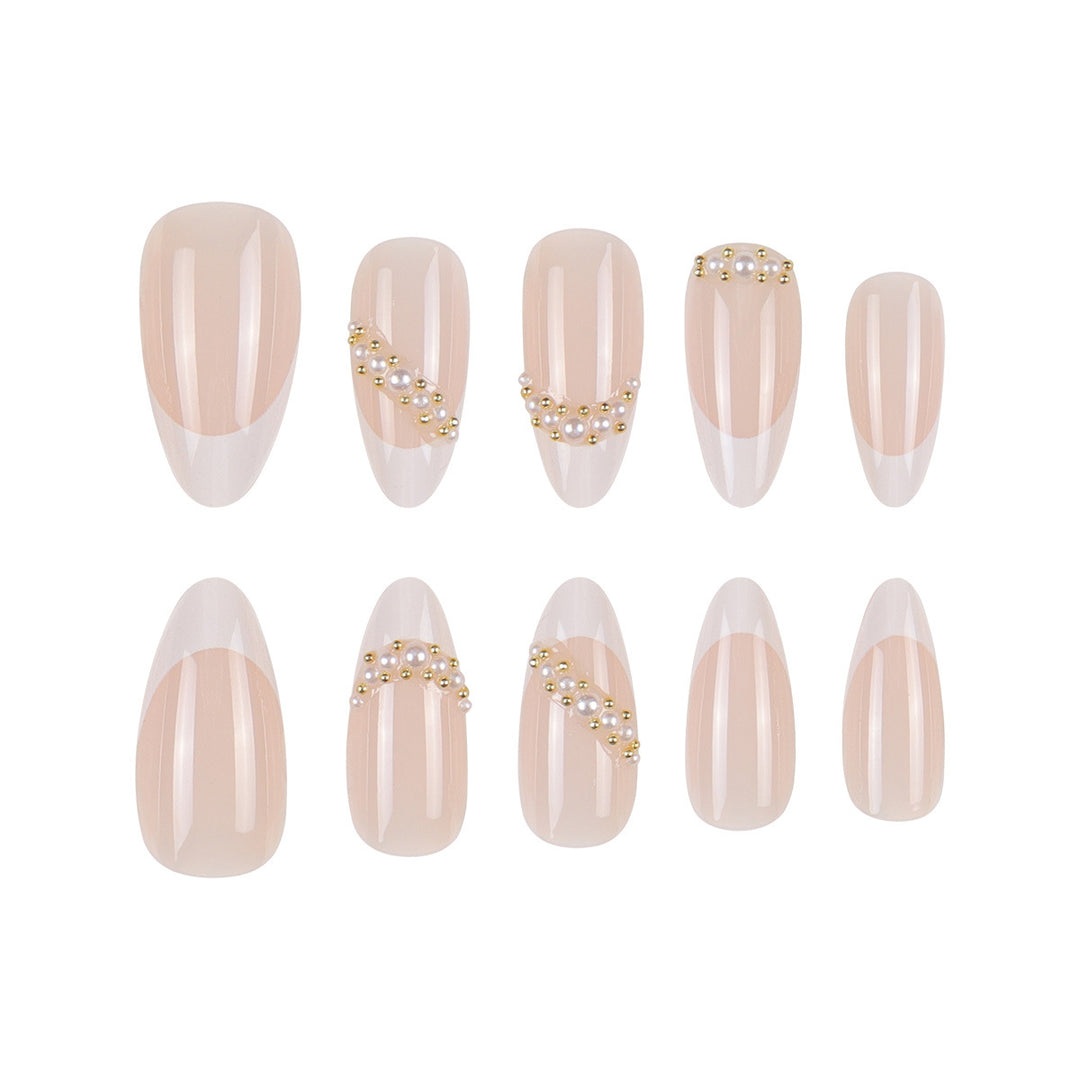 Elegant Stiletto Press-On Nails with Pearl and Rhinestone Accents Bowlift