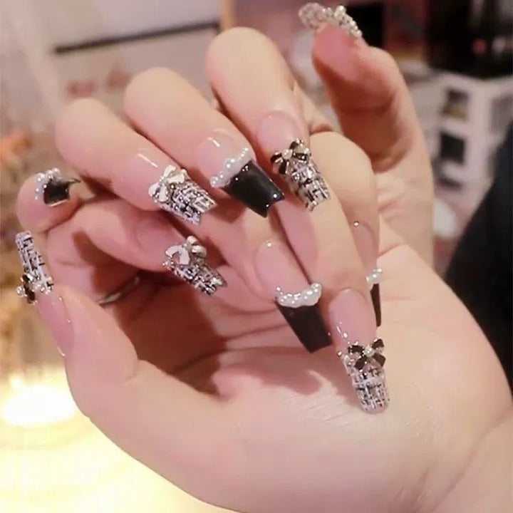 Glamorous nail designs with pearl and rhinestone accents Bowlift