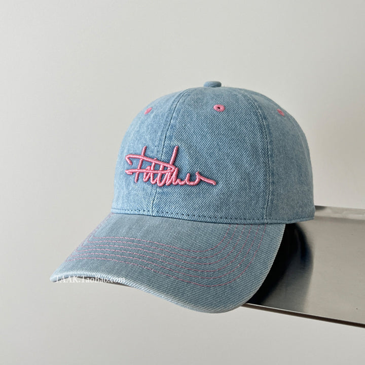 Women's Distressed Denim Embroidered Baseball Cap Bowlift