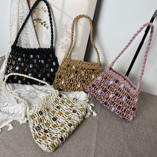 Hand-knotted net bag with decorative beads Bowlift