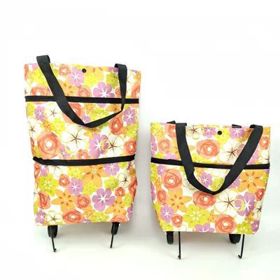 Flower Shopping Cart Bag With Reinforced Wheels And Double Front Pockets