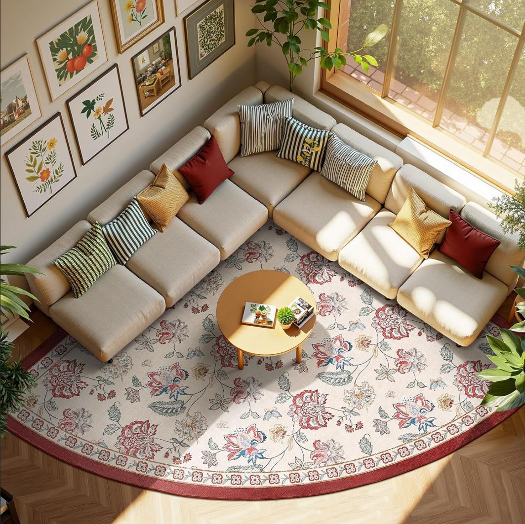 Floral-Patterned Round Area Rug