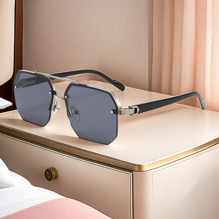 Oversized Geometric Metal Rimless Sunglasses Bowlift