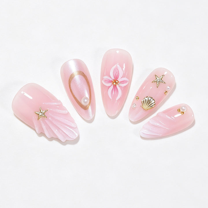 Decorative Sea-Themed Press-On Nails Bowlift