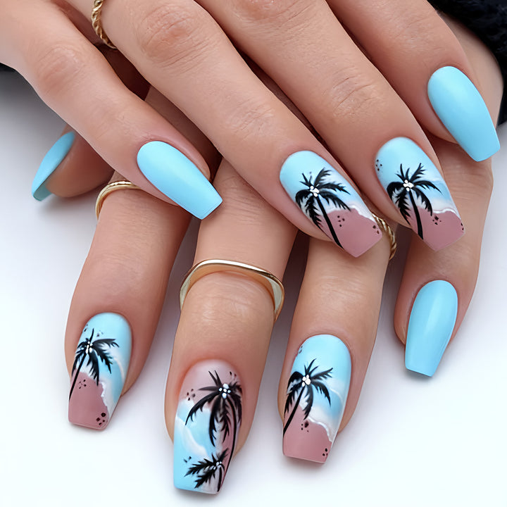 Artistic Tropical Island Press-On Nail Art Bowlift