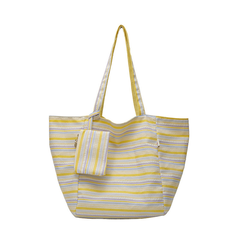 Spacious Wave Stripe Shopping Bag Bowlift