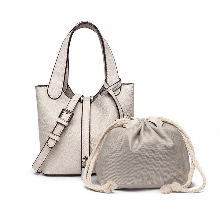 Dual-Compartment Textured Leather Tote Bag Bowlift