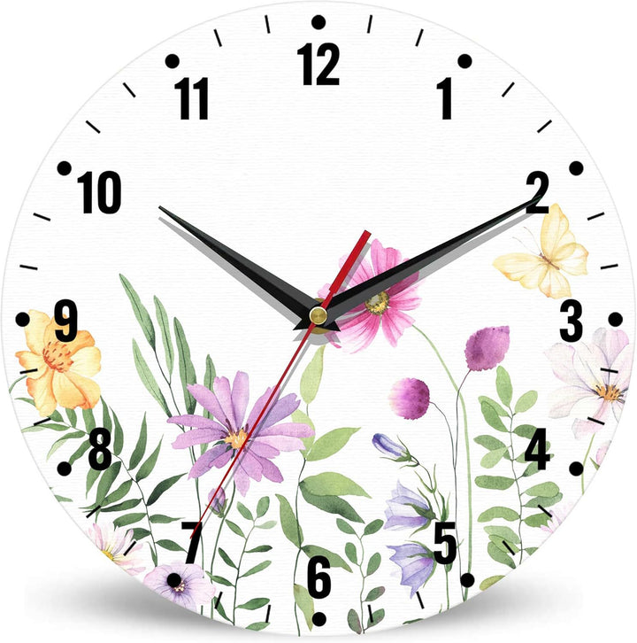 Botanical Butterfly Distressed Wood Round Wall Clock Bowlift