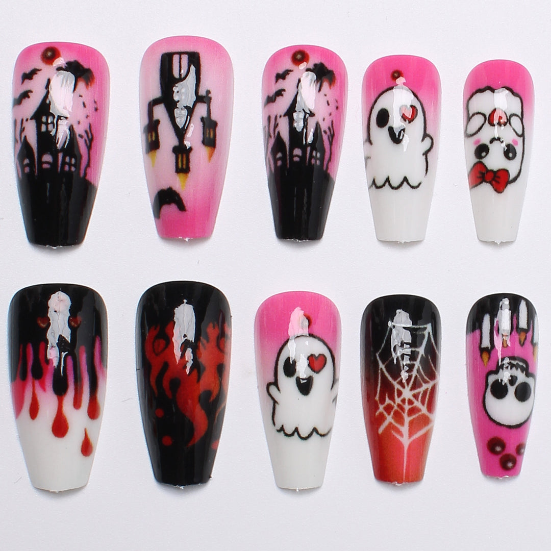 Acrylic nail set with creepy Halloween design and playful motifs Bowlift