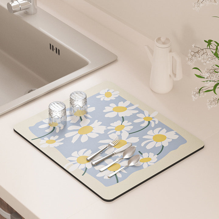 Floral Design Kitchen Drying Mat