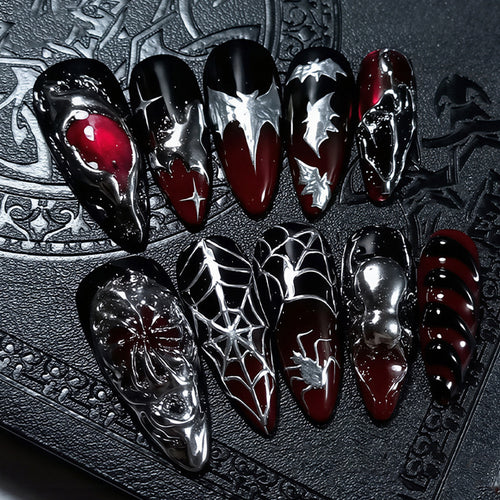 Halloween Nail Art Set with Spider Design and Gel Nails Bowlift