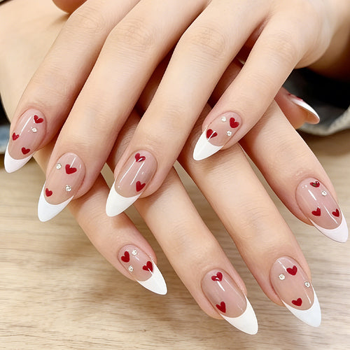 Heart-Embellished Elegant Press-On Nails Bowlift
