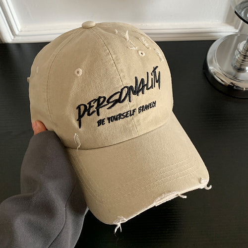 Distressed Cotton Baseball Cap with Motivational Embroidery