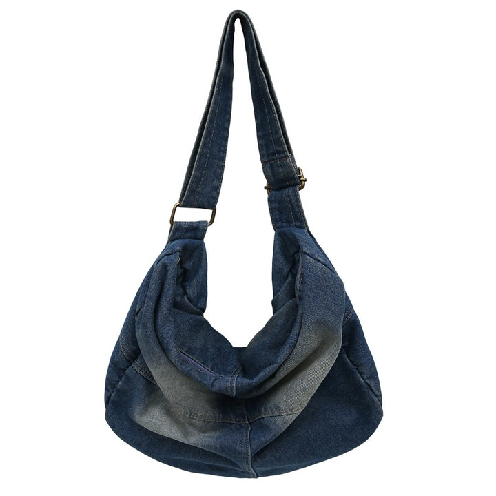 Denim Slouchy Hobo Shoulder Bag with Adjustable Strap Bowlift