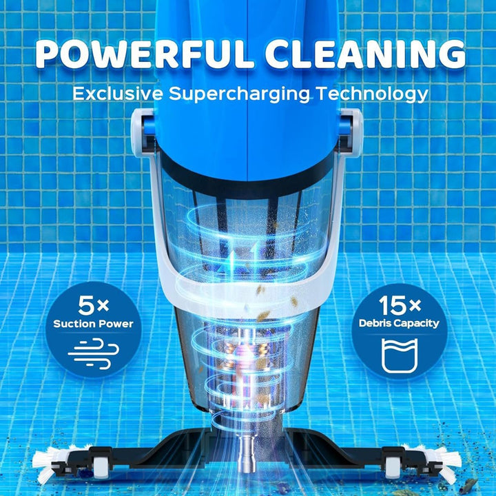 Advanced robotic pool vacuum with cyclonic suction and high debris capacity Bowlift
