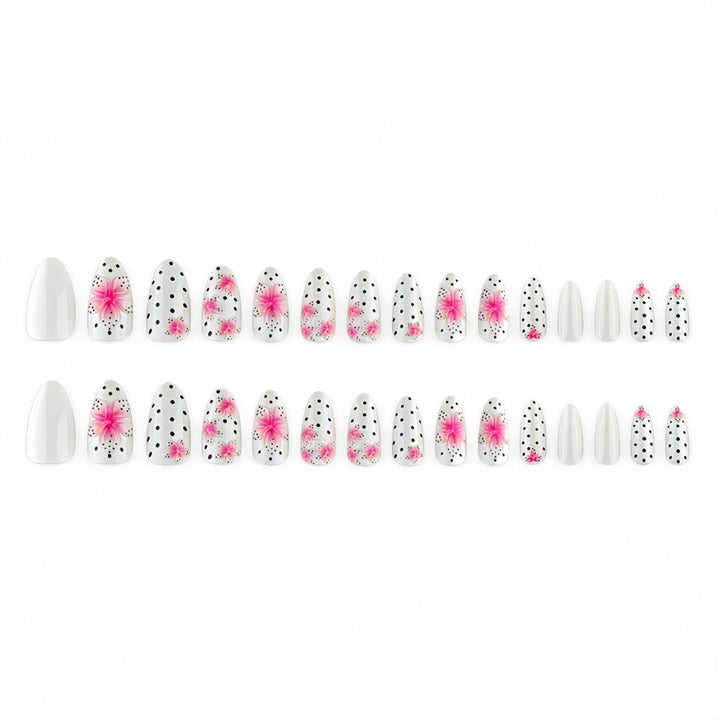 Artificial nail set with floral accents and polka dots Bowlift