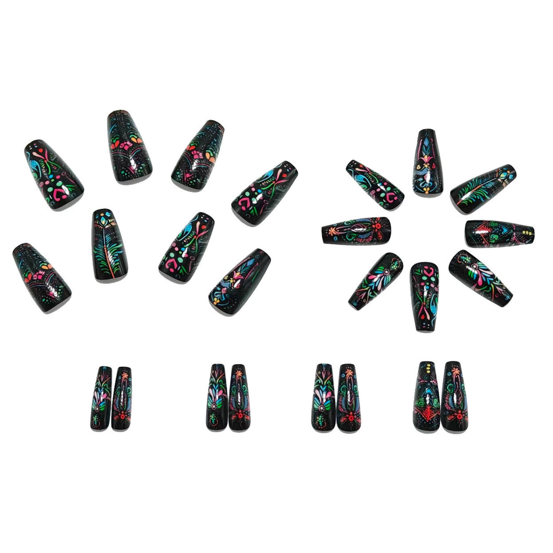 Art nails with delicate floral design and vibrant color plays Bowlift