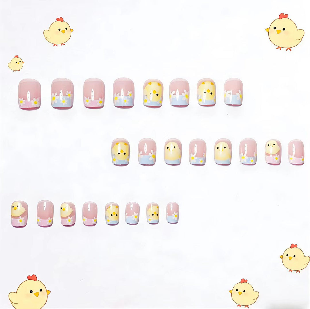 Artificials nails with cheerful chick and flower design Bowlift