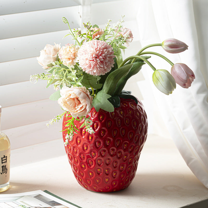 Strawberry-Shaped Decorative Ceramic Vase