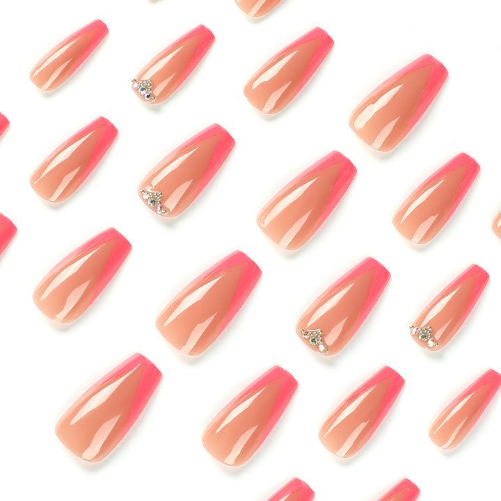 Artful Nail Extensions with Neon Tips and Rhinestone Decoration Bowlift