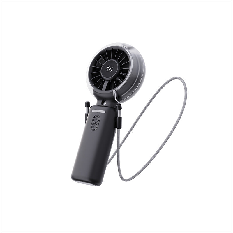 Cooling foldable rechargeable handheld fan with digital battery display and detachable neck strap Bowlift