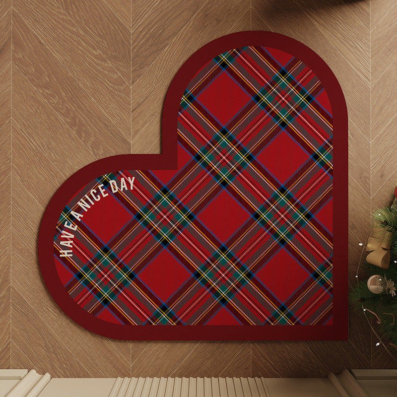 Heart-Shaped Plaid Bath Mat Bowlift