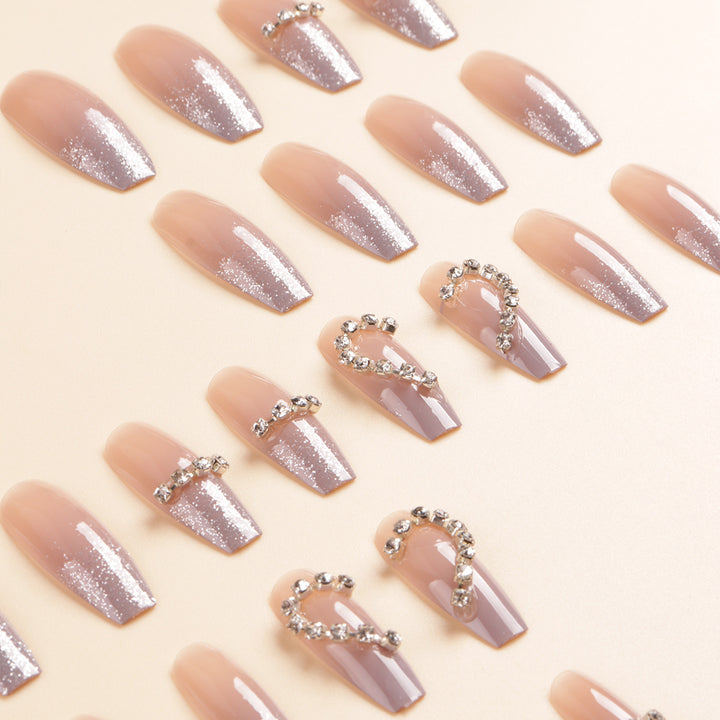 Heart-Shaped Rhinestone Press-On Nail Art Bowlift