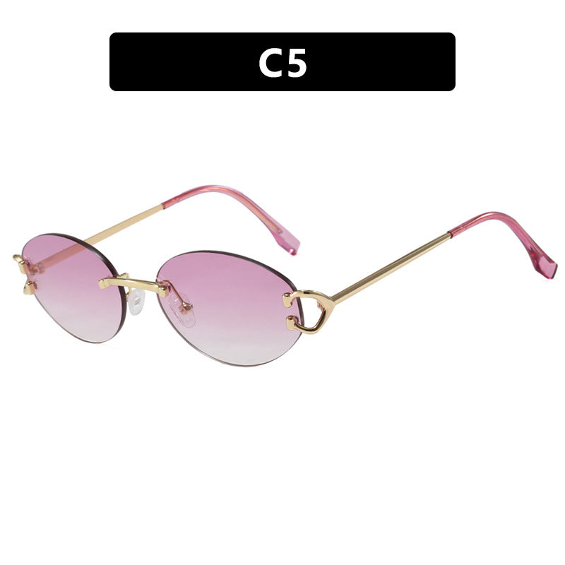 Women's elegant oval-shaped sunglasses with fashionable metal frame Bowlift