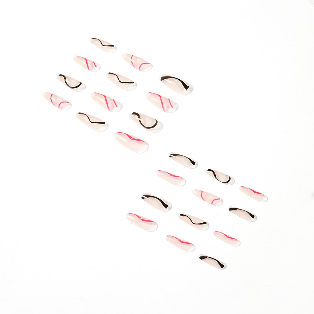 Trendy Artificial Nails with Wave Design Bowlift