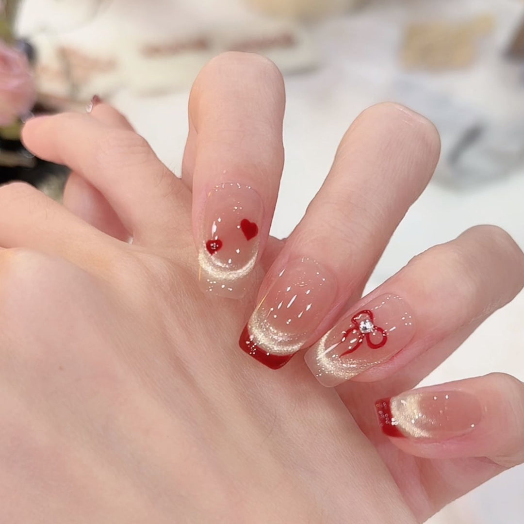 Artistic Heart-Themed Press-On Nail Art Bowlift