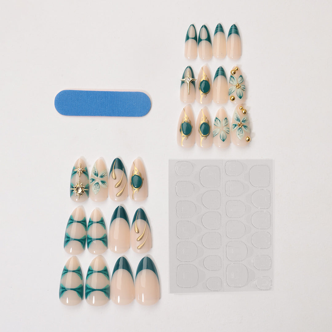 Creative Nail Art Set with Elaborate Flower and Gold Decorations Bowlift