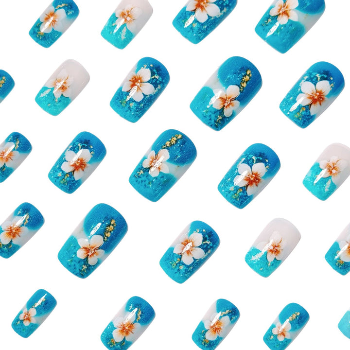 Artificial nails with floral accents and glitter patterns Bowlift