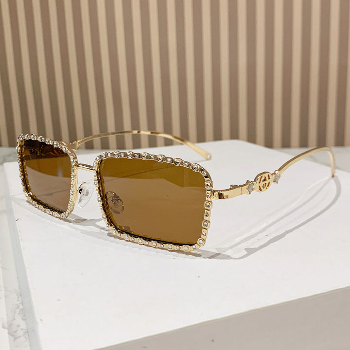 Women's elegant square sunglasses with luxurious rhinestone frame Bowlift