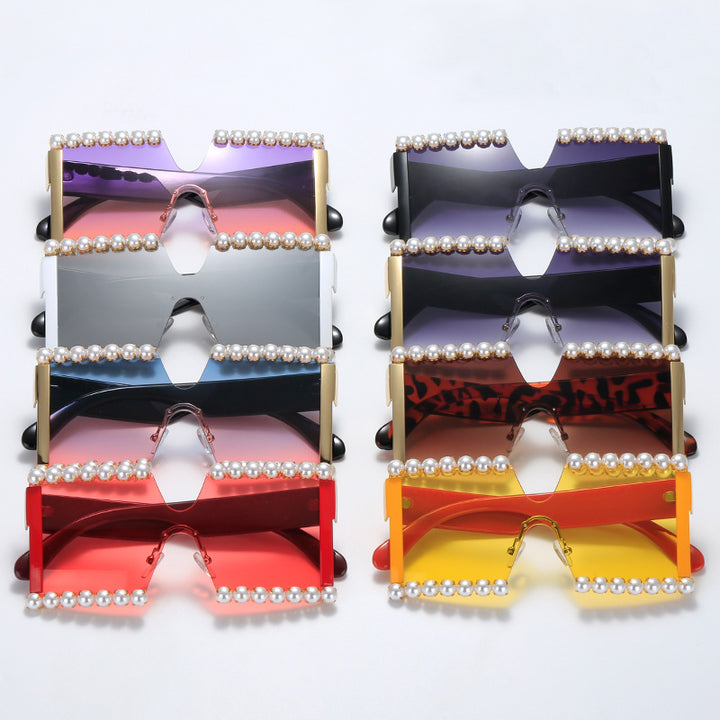 Ladies extravagant rectangular sunglasses with pearl decoration and UV protection Bowlift