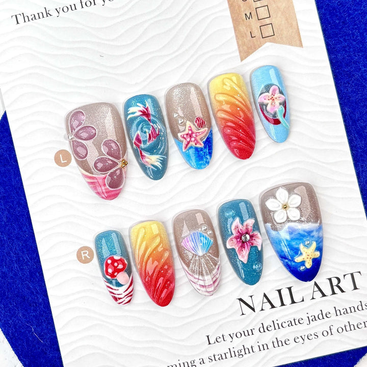 Artificial nail set with floral design and creative glitter Bowlift