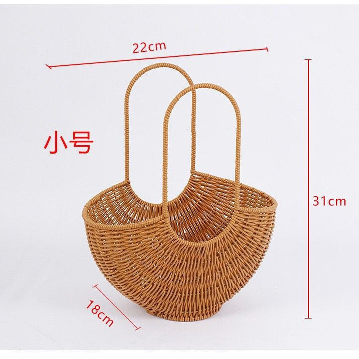 Women Elegant braided rattan basket with double handle Bowlift