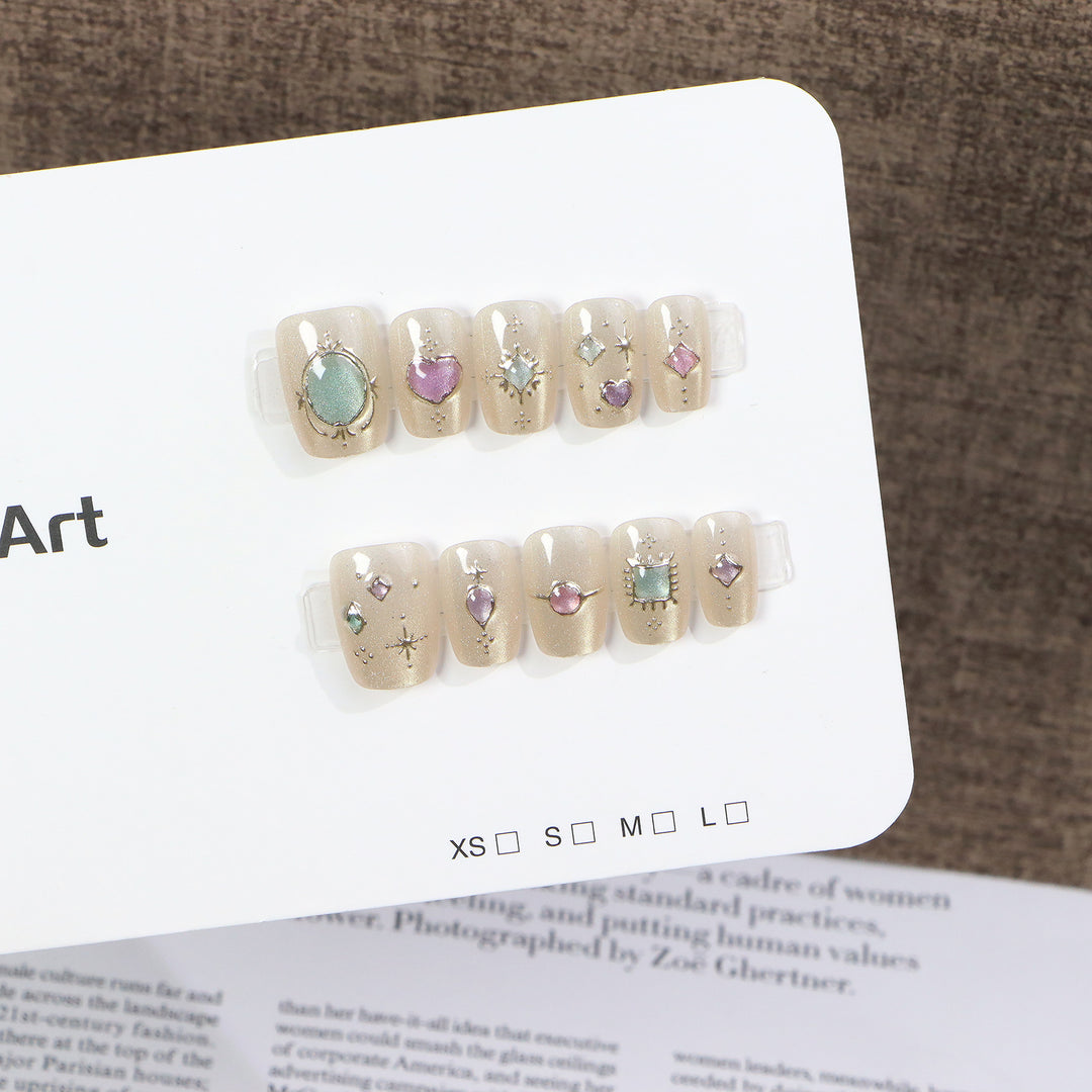 Decorative Press-On Nail Art Set with Gemstone Accents Bowlift