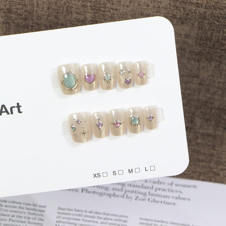Decorative Press-On Nail Art Set with Gemstone Accents Bowlift